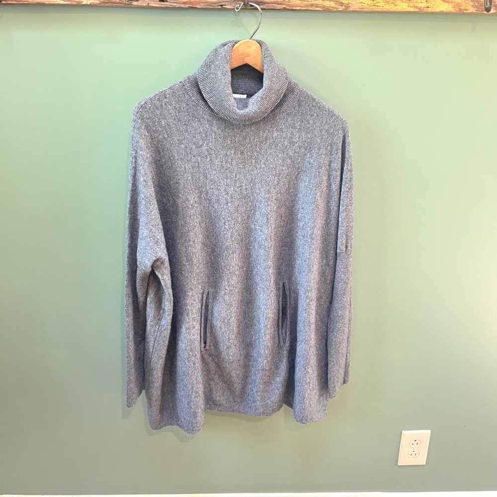 Garnet Hill Gray Turtleneck Tunic Sweater with Pockets - Women's s